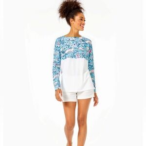 EUC Lilly Pulitzer Finn Top Long Sleeve Bali Blue Lilly Loves Cape Cod Large